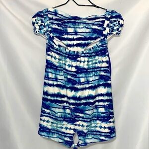 CALIA WO SIZE XL TANKINI SWIM BLUE WHITE DESIGN BREIF BOTTOMS  CROSS BACK STRAPS